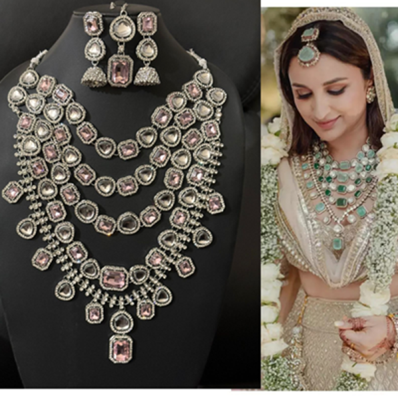 Parineeti Chopra Inspired Bridal Necklace Mint Pink