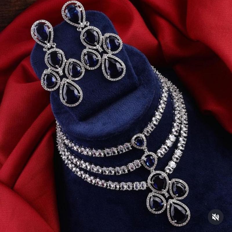 CZ Necklace Set- American Diamond Necklace With earrings