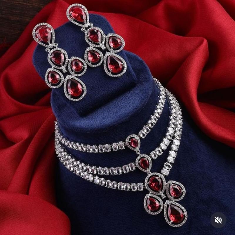 CZ Necklace Set- American Diamond Necklace With earrings