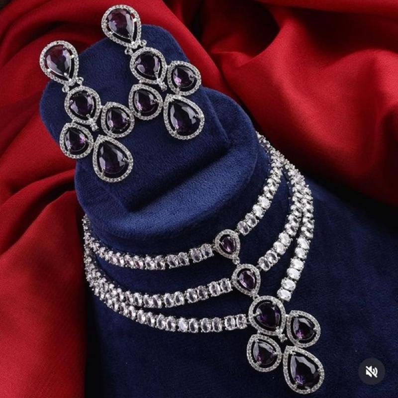 CZ Necklace Set- American Diamond Necklace With earrings