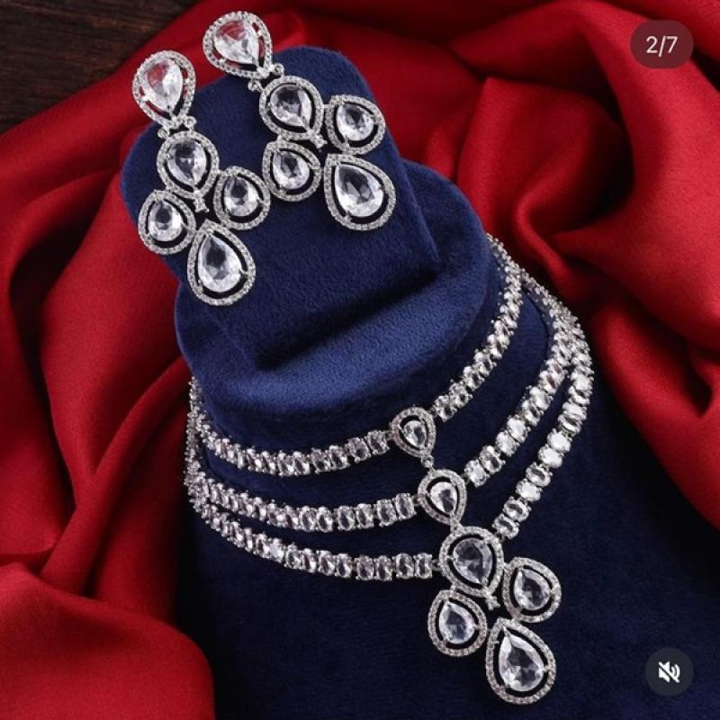 CZ Necklace Set- American Diamond Necklace With earrings