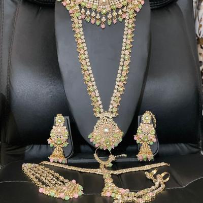 Full Bridal Set- Kundan Bridal Jewellery Set Mint Pink & Green