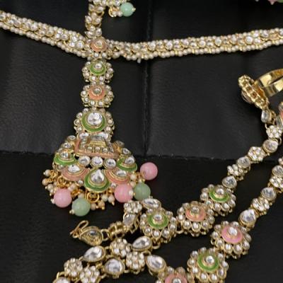 Full Bridal Set- Kundan Bridal Jewellery Set Mint Pink & Green