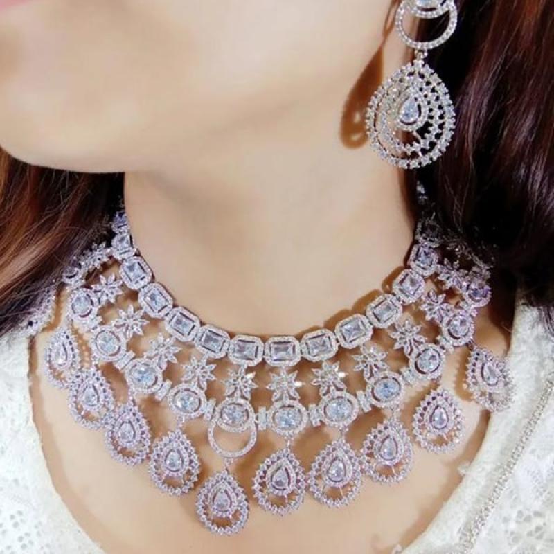 AD Necklace- Bridal Jewellery- CZ Necklace Silver