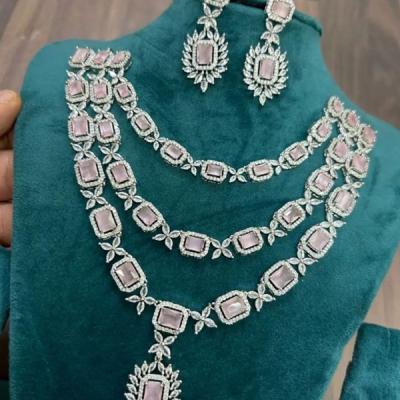 Pink CZ Necklace- Layered Necklace- AD Necklace