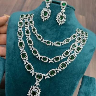 Green CZ Necklace- Layered Necklace- AD Necklace