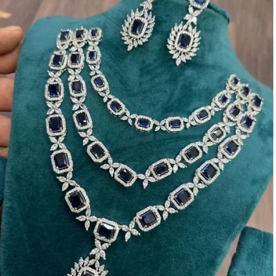 Blue CZ Necklace- Layered Necklace- AD Necklace