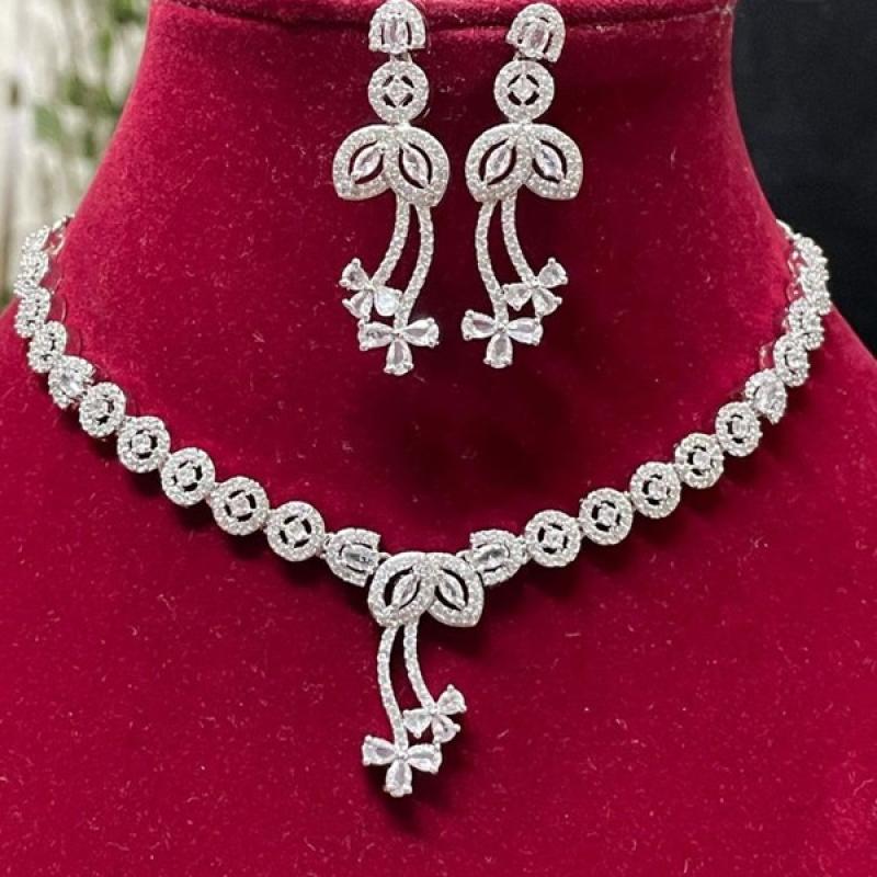 CZ Necklace- American Diamond Necklace Set with earrings