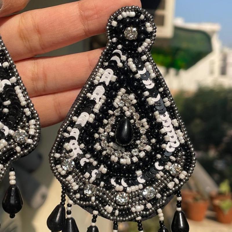 Handwork Earrings-Black & White Earrings- Trendy Jewellery