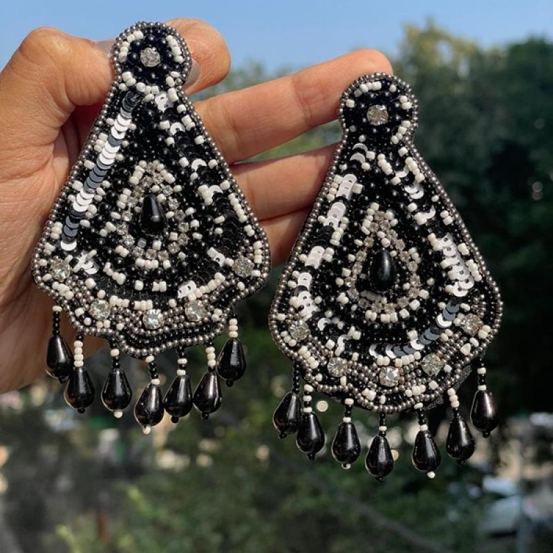 Handwork Earrings-Black & White Earrings- Trendy Jewellery