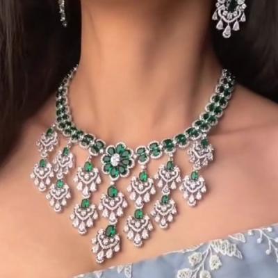 CZ Diamond emerald Necklace- Bollywood Style AD Jewellery Set