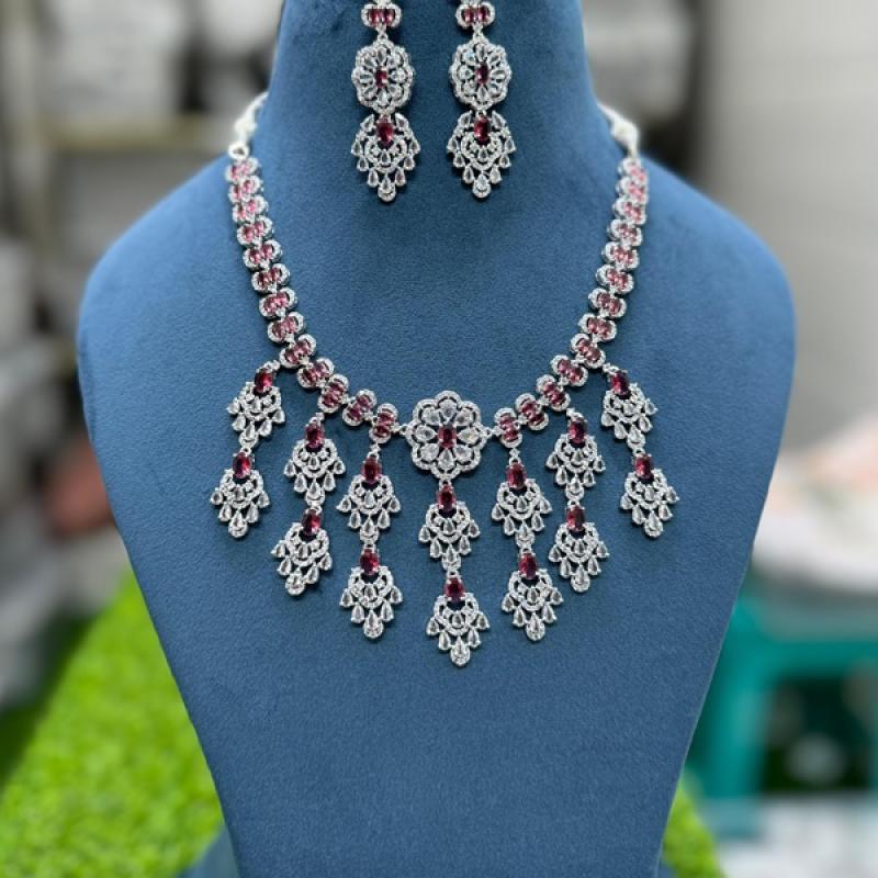 CZ Diamond emerald Necklace- Bollywood Style AD Jewellery Set