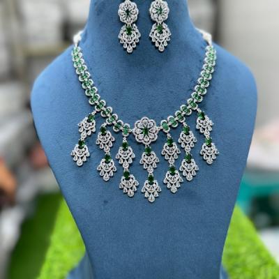 CZ Diamond emerald Necklace- Bollywood Style AD Jewellery Set