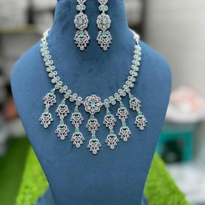 CZ Diamond emerald Necklace- Bollywood Style AD Jewellery Set