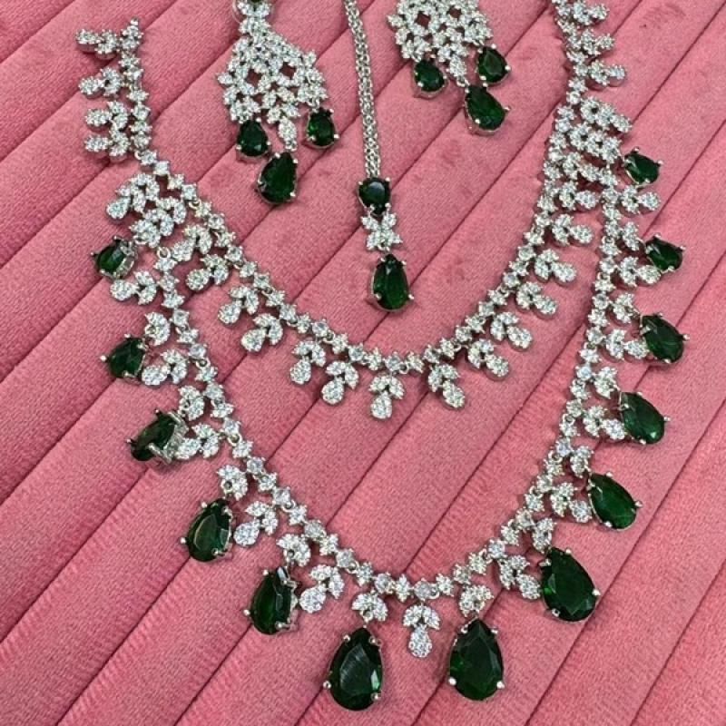 Tara Sutaria Inspired Necklace Set- CZ Necklace With Earrings & Mangtika