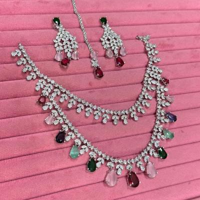 Tara Sutaria Inspired Necklace Set- CZ Necklace With Earrings & Mangtika