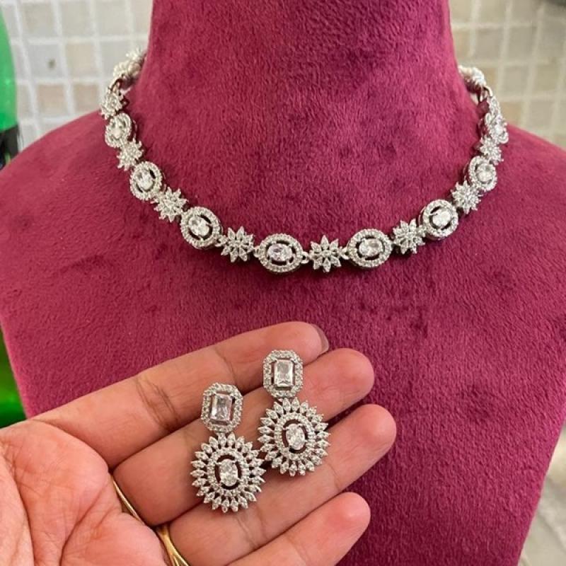 American Diamond Choker Necklace Set- Bridal Necklace