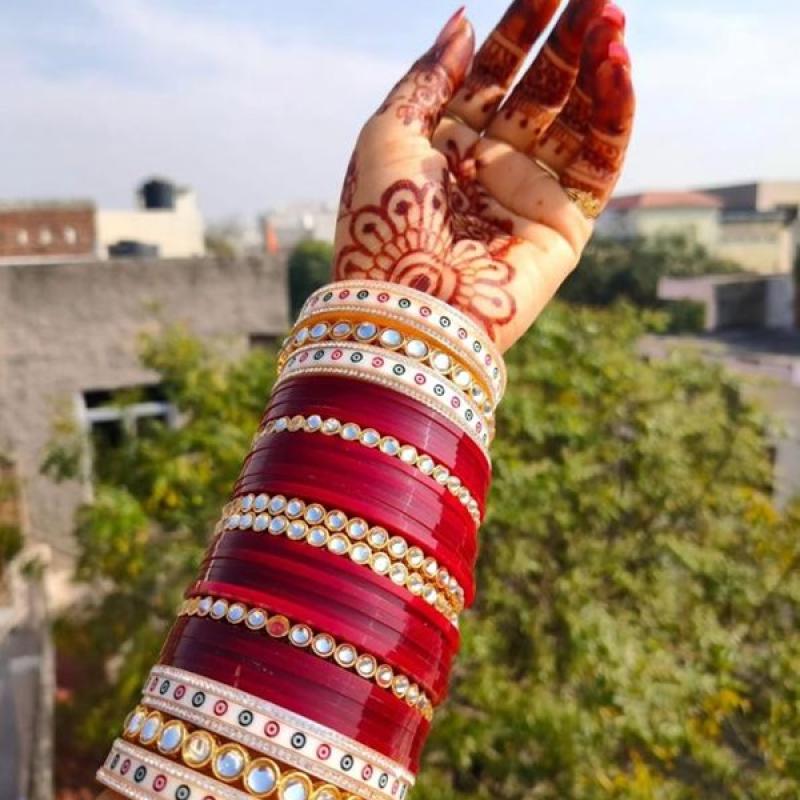 Chura Bangles- Red Kundan Chuda Bangles- (Customizable)