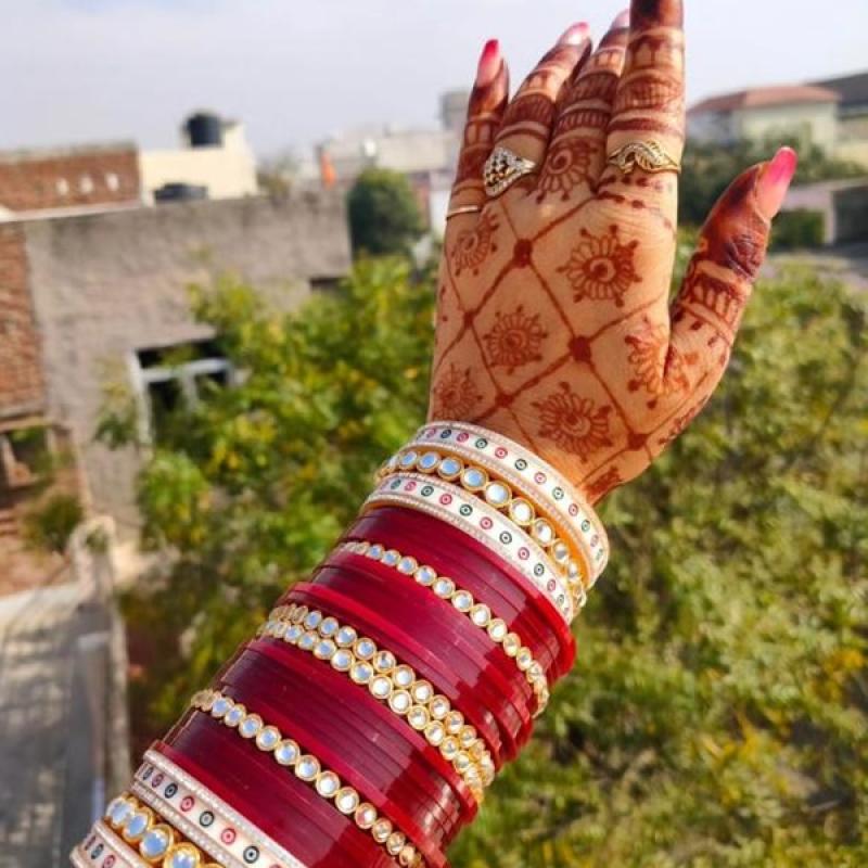 Chura Bangles- Red Kundan Chuda Bangles- (Customizable)