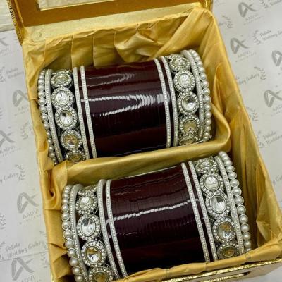 Dark Maroon Chura Bangles- Kundan Chuda Bangles- (Customizable)