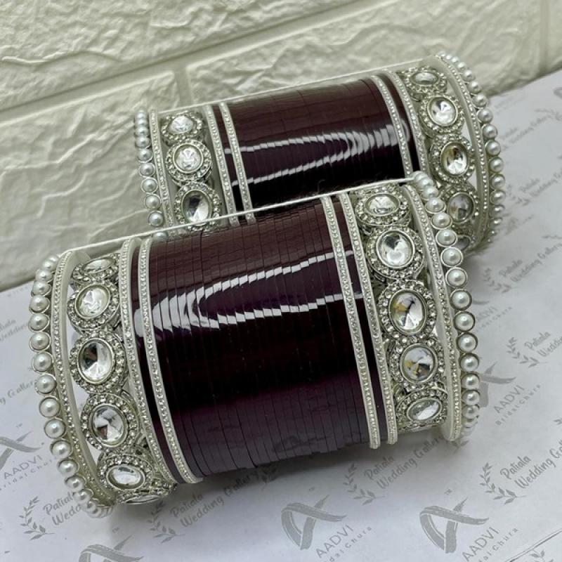 Dark Maroon Chura Bangles- Kundan Chuda Bangles- (Customizable)